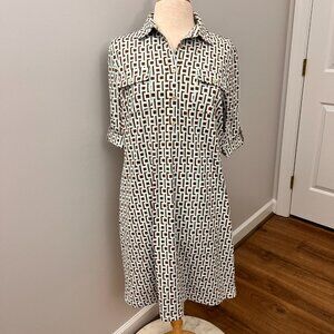 J. McLaughlin Catalina Geometric Green Brown Easy Cary Shirt Dress Mod Sz L